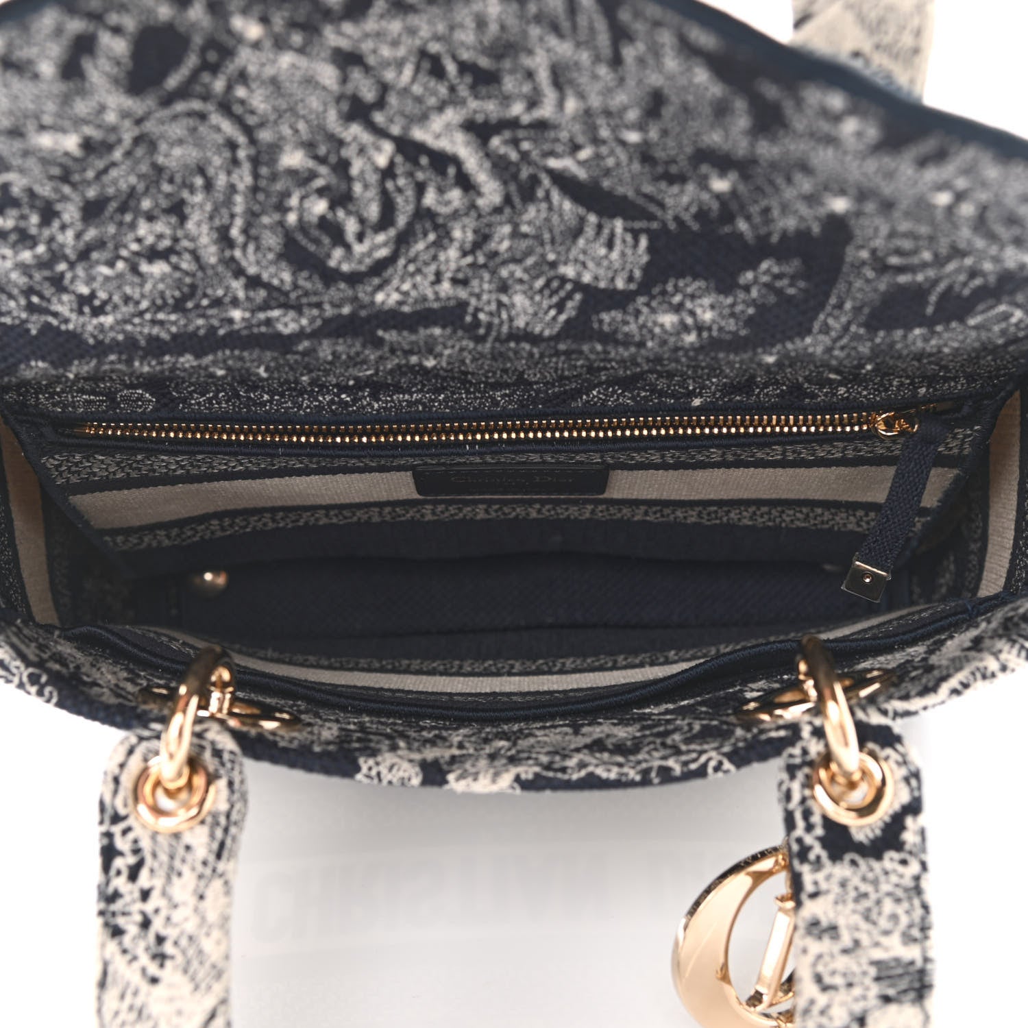 CHRISTIAN DIOR Toile de Jouy Embroidered Medium Lady "D-Lite Blue" - Bagistaofficial