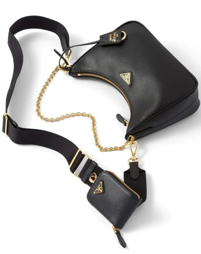 PRADA Nylon and Saffiano Leather Re-Edition 2005 Shoulder Bag "Black" - Bagistaofficial