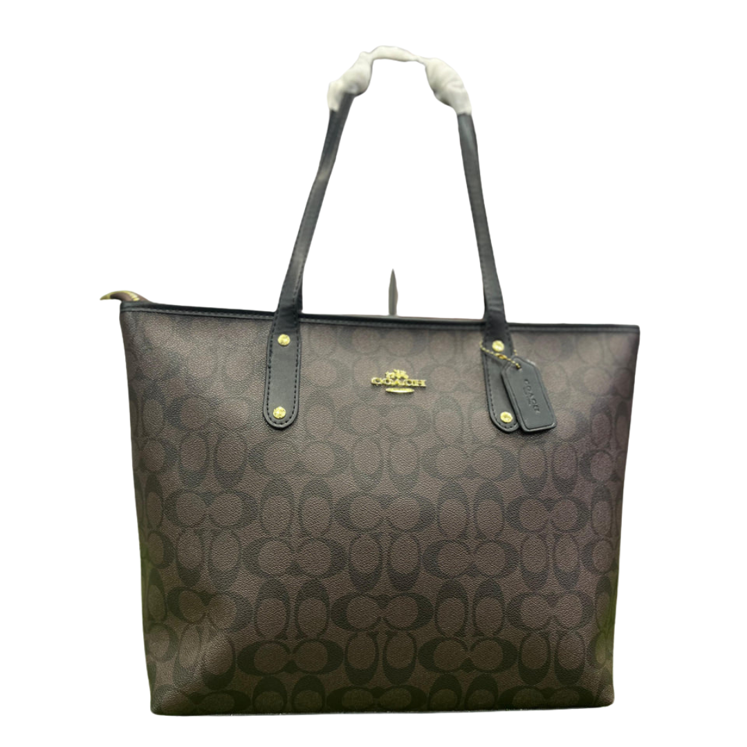 Coach Premium Zip Tote Bag Signature Canvas "Brown Black" - Bagistaofficial