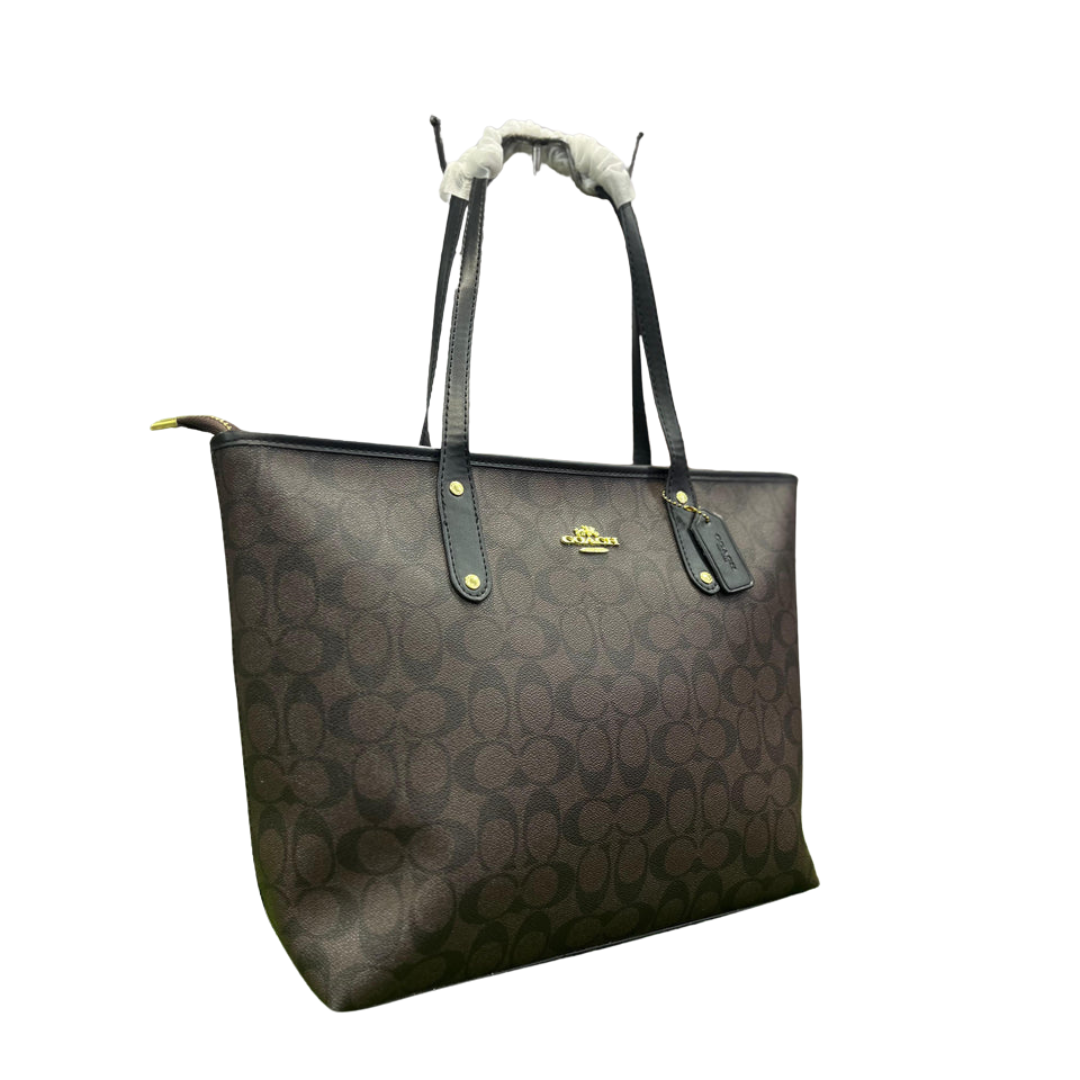 Coach Premium Zip Tote Bag Signature Canvas "Brown Black" - Bagistaofficial