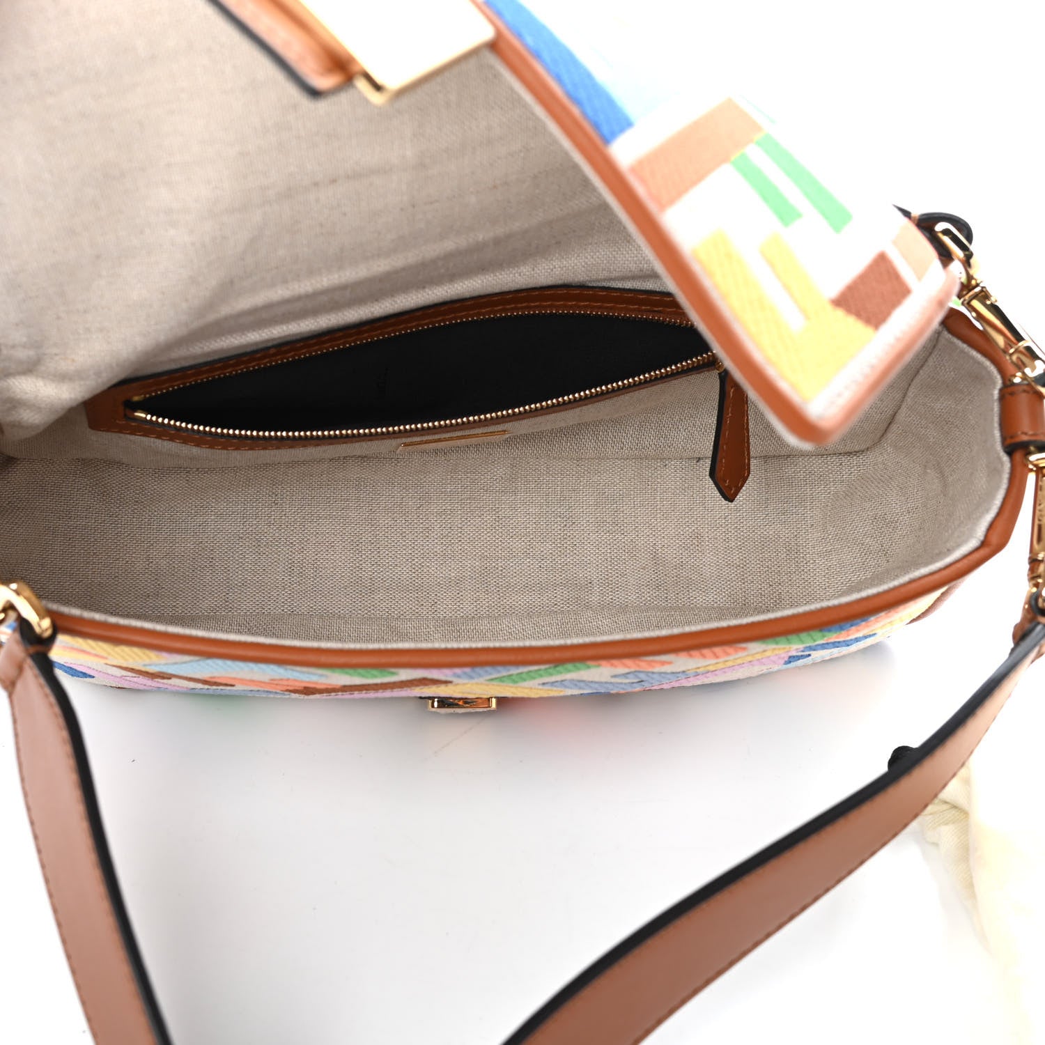 FENDI Kuban Canvas Vitello King FF Embroidered Baguette Grezzo Multicolor - Bagistaofficial