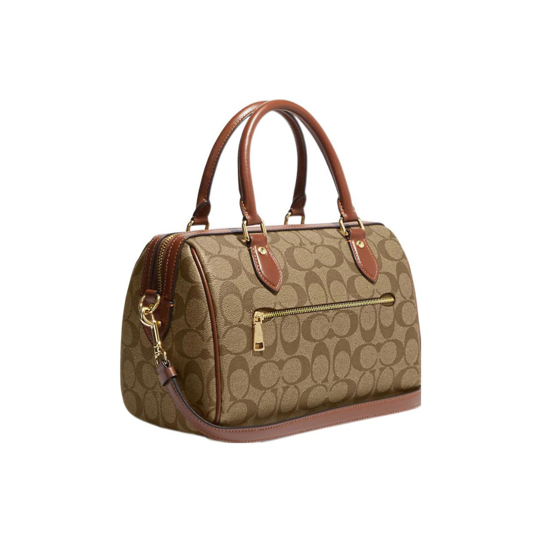 Coach Rowan Canvas With Leather Boston Bag Brown - Bagistaofficial