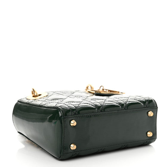 Christian Dior Patent Cannage Mini Lady Dior Pine Green