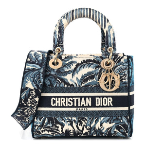 CHRISTIAN DIOR Canvas Embroidered Palm Tree Toile De Jouy Medium Lady "D-Lite Blue" - Bagistaofficial