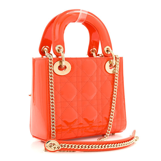 Christian Dior Patent Cannage Mini Lady Dior Orange