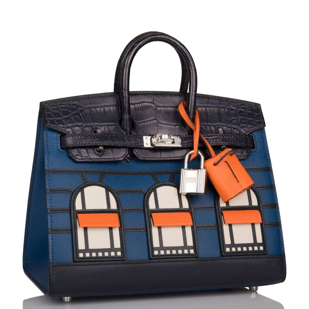 Hermès Night Sac Faubourg Birkin 20 Blue Marine Matte Alligator