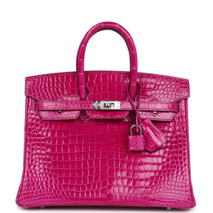 Birkin 25 Pink Croc Effect Leather Handbags Metal Lock Satchel Bags - Bagistaofficial
