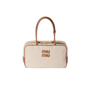 MiuMiu Beau canvas and leather bag Beige/brandy - Bagistaofficial