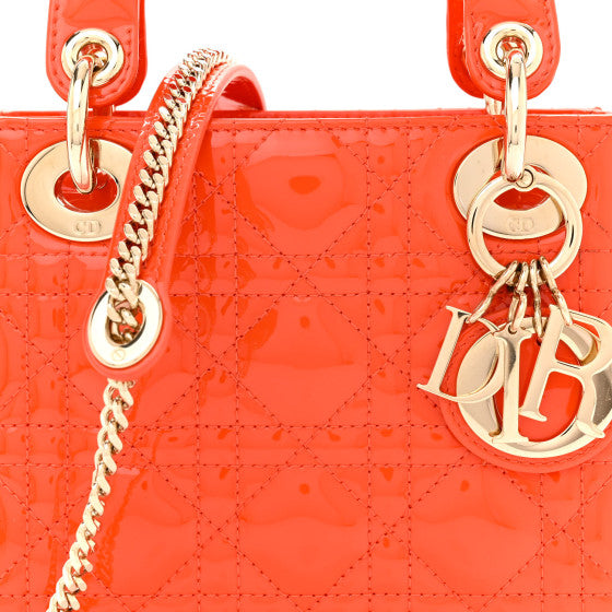 Christian Dior Patent Cannage Mini Lady Dior Orange