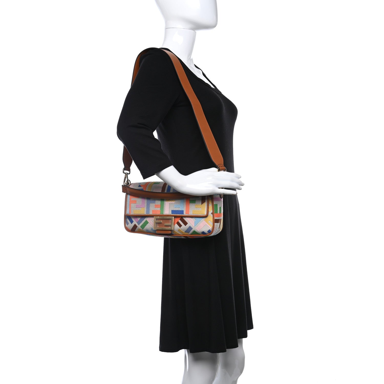 FENDI Kuban Canvas Vitello King FF Embroidered Baguette Grezzo Multicolor - Bagistaofficial