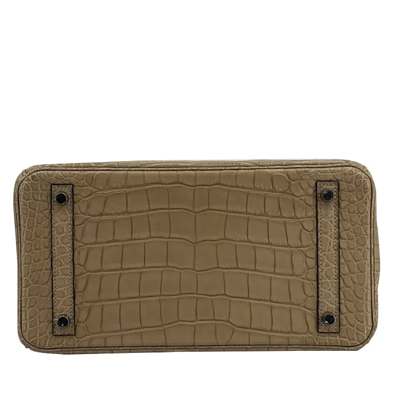 Hermes Birkin Favorite Fudge Tourterelle Croc Effect Leather