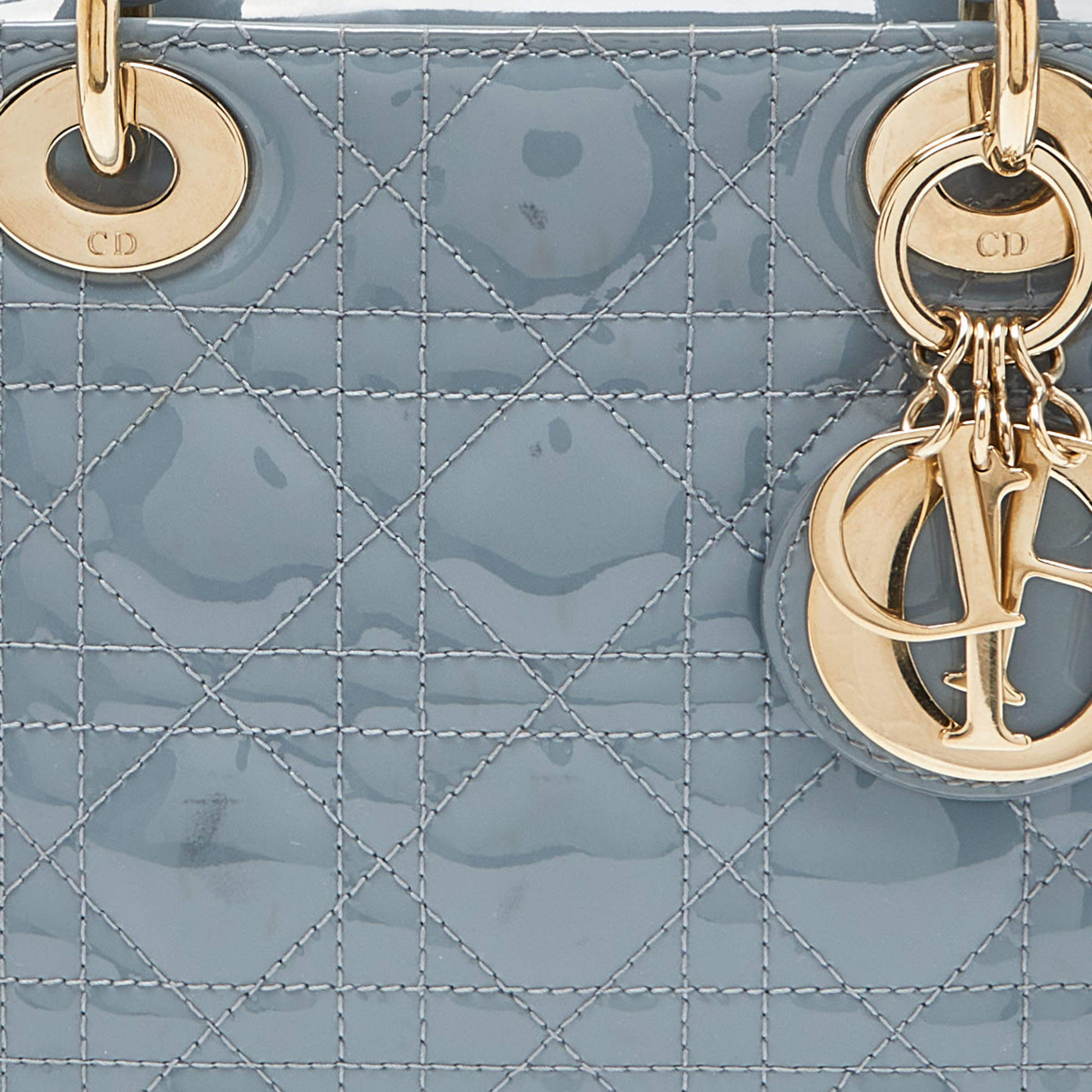 Christian Dior Cannage Patent Leather Lady Dior Sky Blue