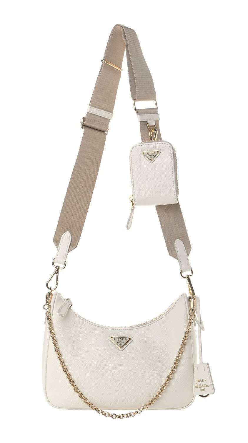 PRADA Nylon and Saffiano Leather Re-Edition 2005 Shoulder Bag "White" - Bagistaofficial