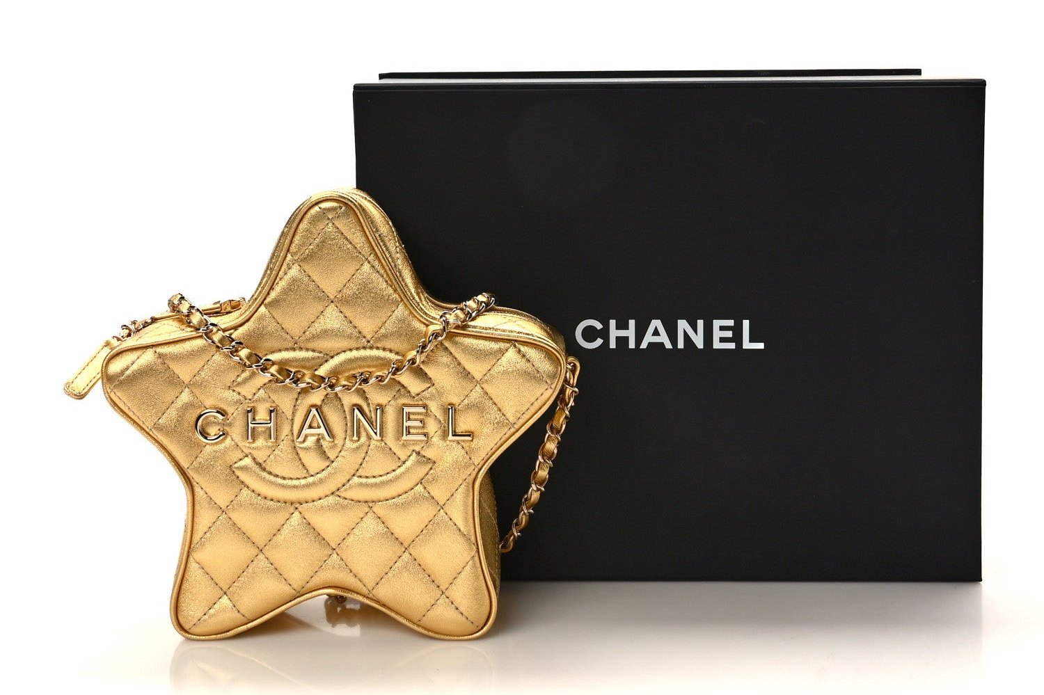 CHANEL Lambskin Quilted Walk of Fame Star Bag "Gold" - Bagistaofficial