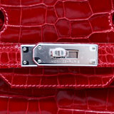 Birkin 25 Red Croc Effect Leather Handbags Metal Lock Satchel Bags - Bagistaofficial