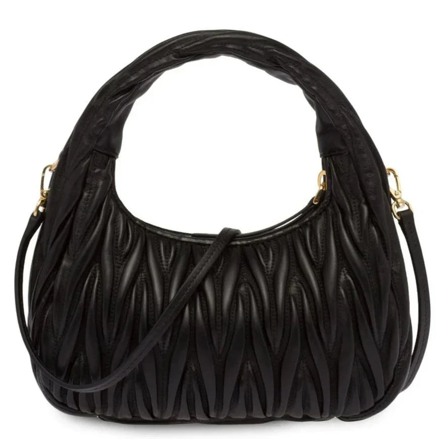 MIUMIU Wander  Shoulder Bag in Matelassé Nappa Leather "Black" - Bagistaofficial