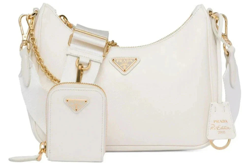 PRADA Nylon and Saffiano Leather Re-Edition 2005 Shoulder Bag "White" - Bagistaofficial