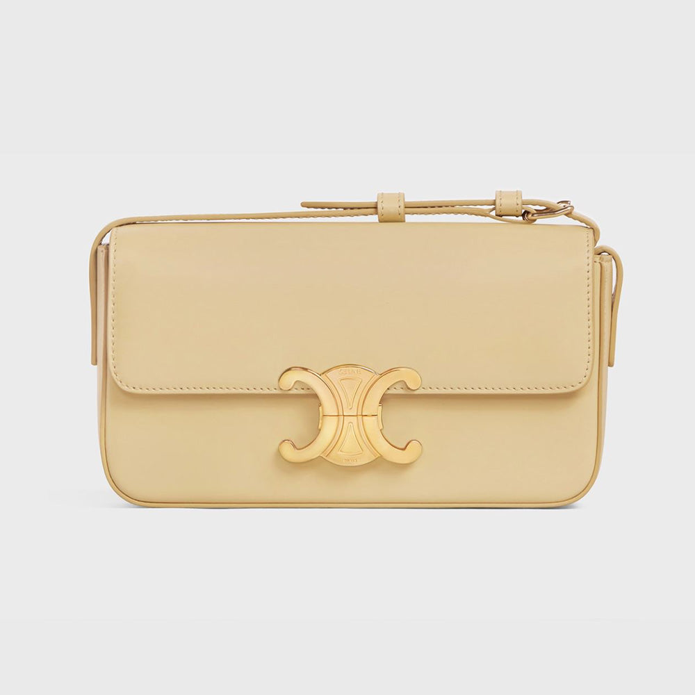 CELINE Shiny Calfskin Triomphe Shoulder Bag "Papyrus" - Bagistaofficial