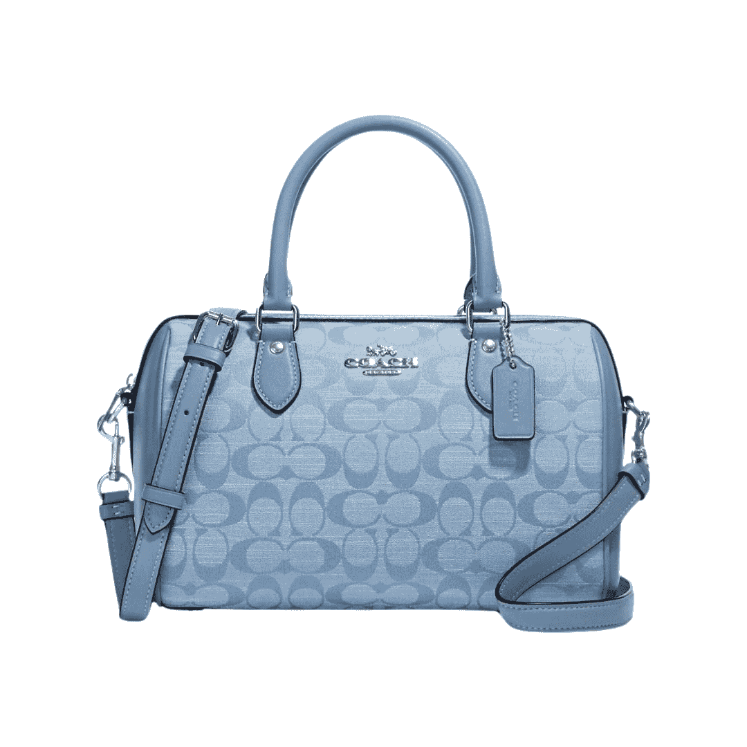 Coach Rowan Canvas With Leather Boston Bag Light Blue - Bagistaofficial