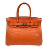 Hermes Birkin Orange Croc Effect Leather