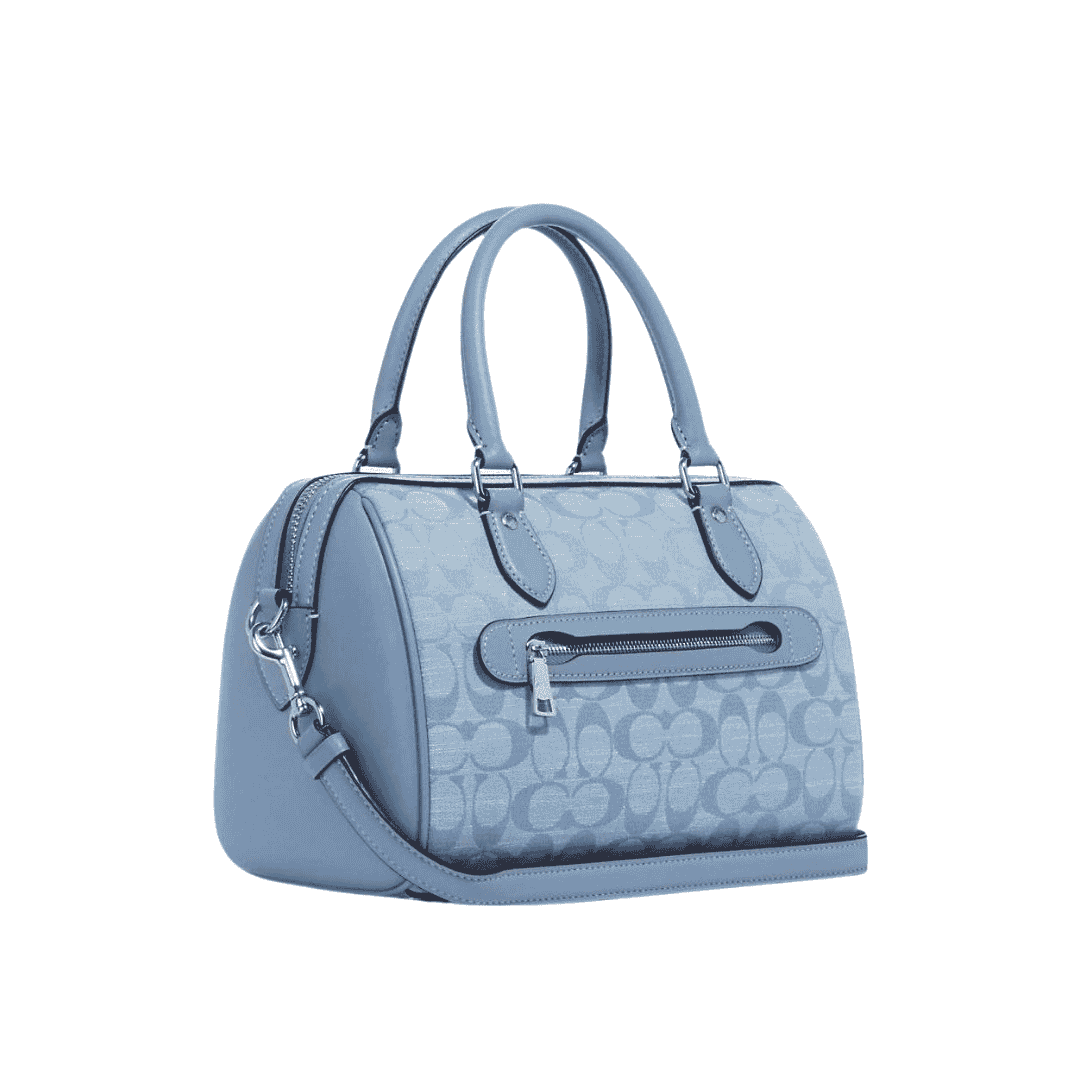 Coach Rowan Canvas With Leather Boston Bag Light Blue - Bagistaofficial