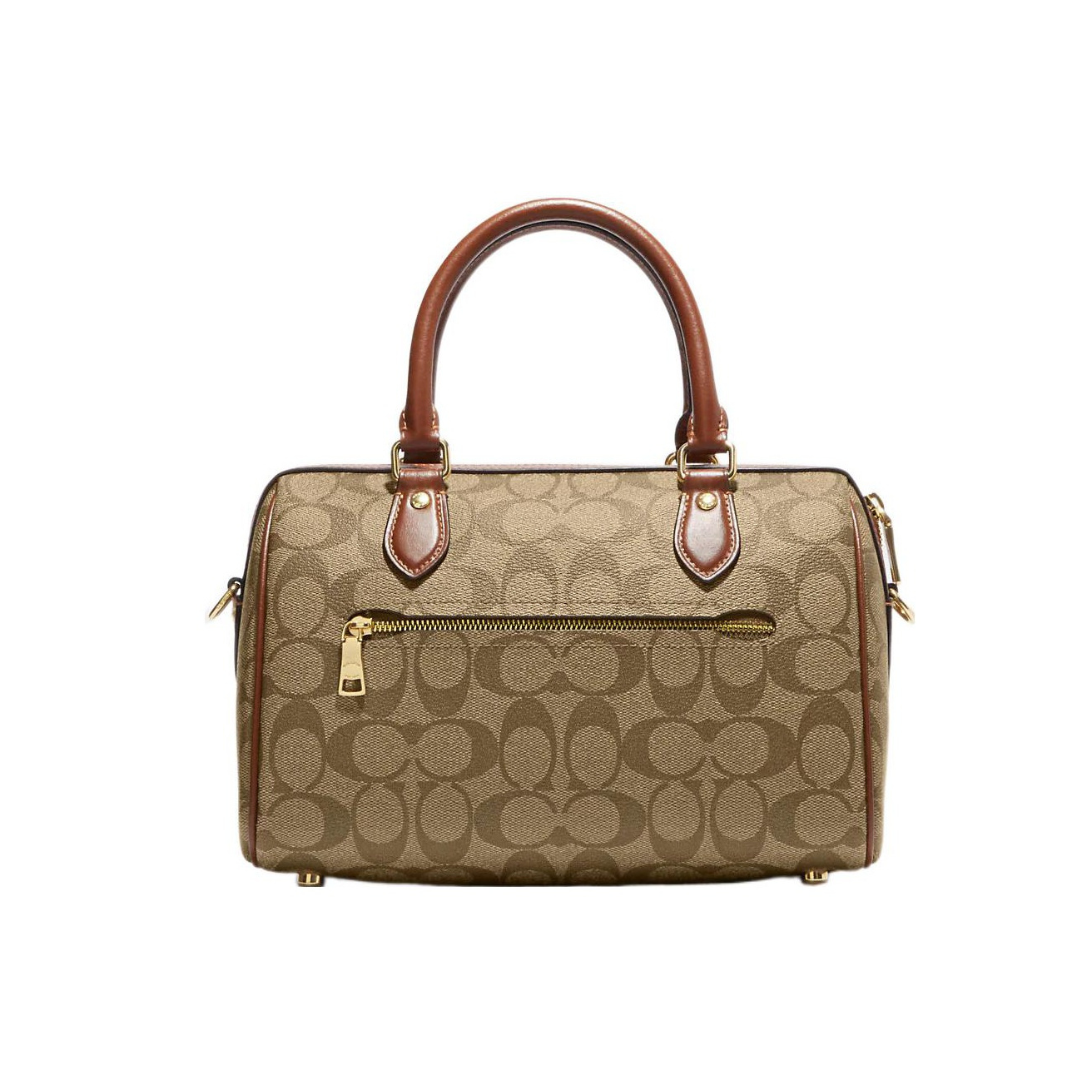 Coach Rowan Canvas With Leather Boston Bag Brown - Bagistaofficial