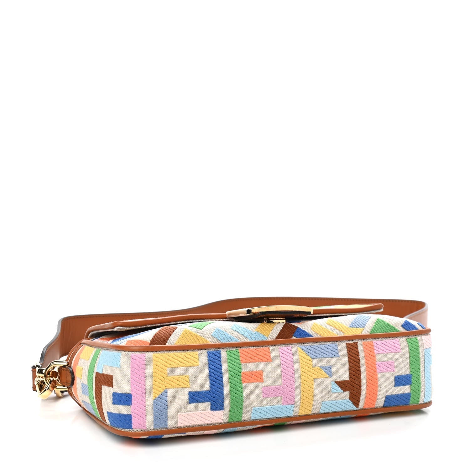 FENDI  Kuban Canvas Vitello King FF Embroidered Baguette Grezzo Multicolor - Bagistaofficial