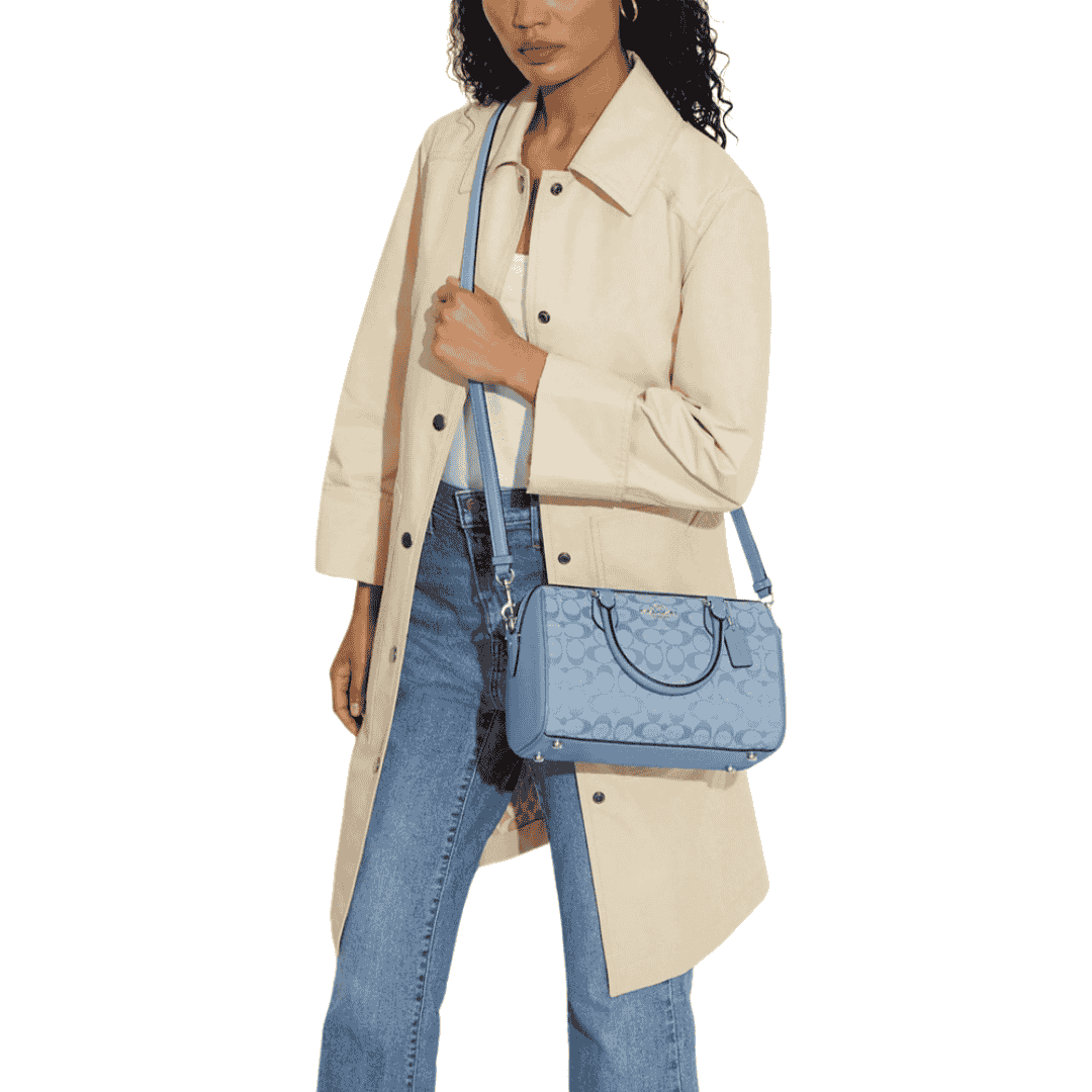 Coach Rowan Canvas With Leather Boston Bag Light Blue - Bagistaofficial