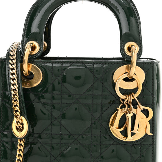 Christian Dior  Patent Cannage Mini Lady Dior Pine Green