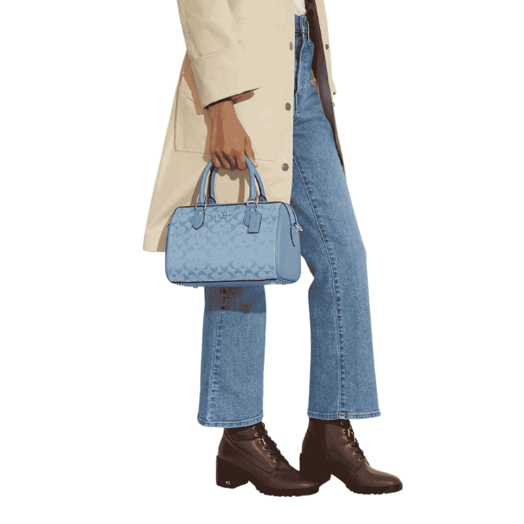 Coach Rowan Canvas With Leather Boston Bag Light Blue - Bagistaofficial