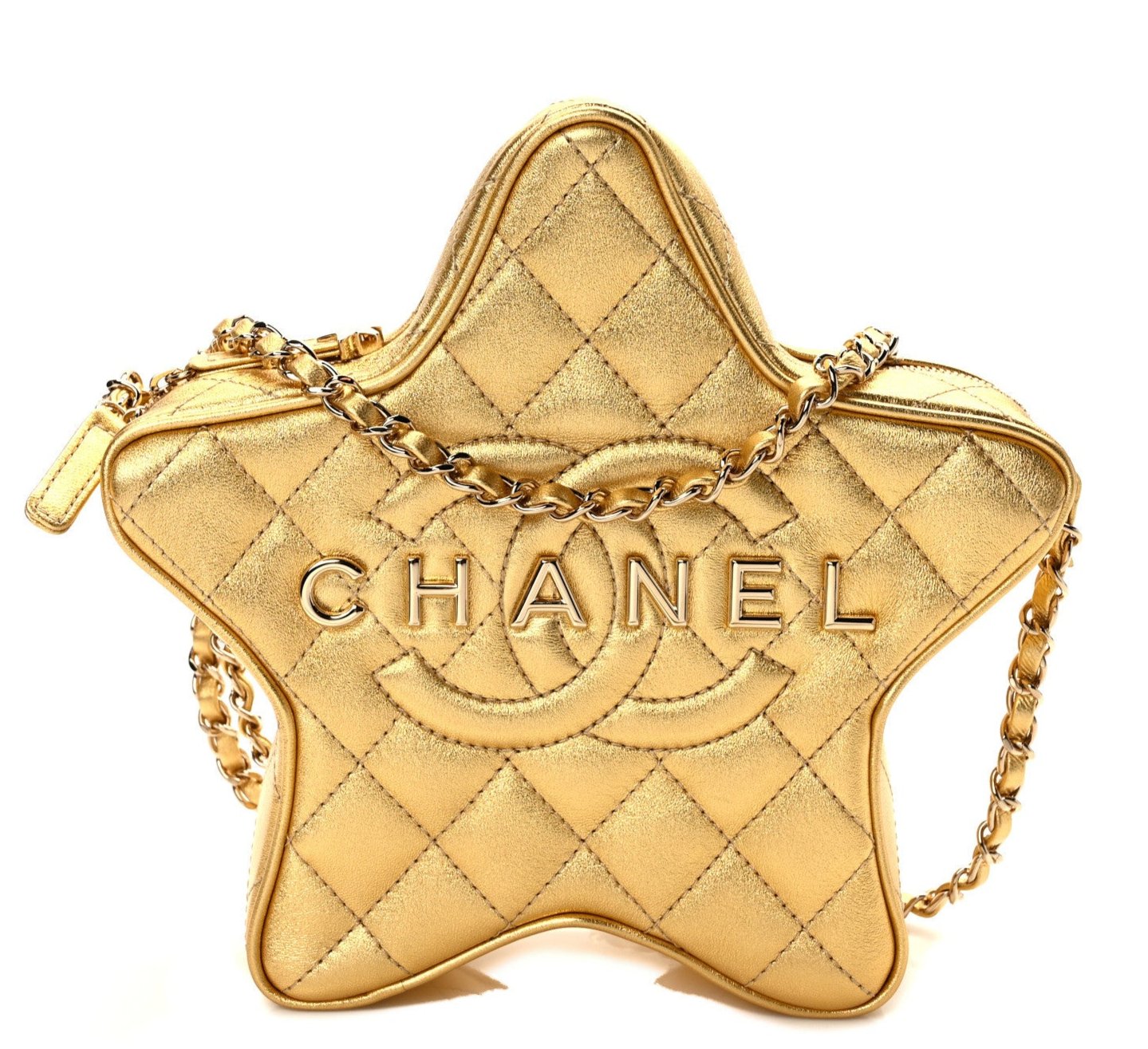 CHANEL Lambskin Quilted Walk of Fame Star Bag "Gold" - Bagistaofficial