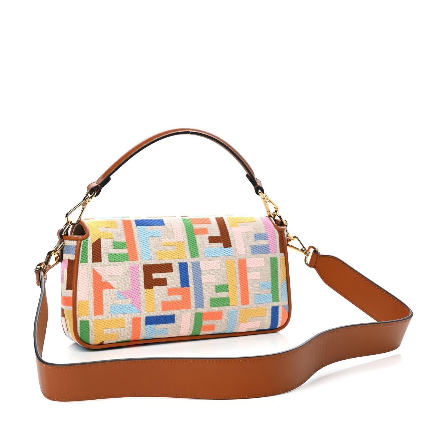 FENDI  Kuban Canvas Vitello King FF Embroidered Baguette Grezzo Multicolor - Bagistaofficial