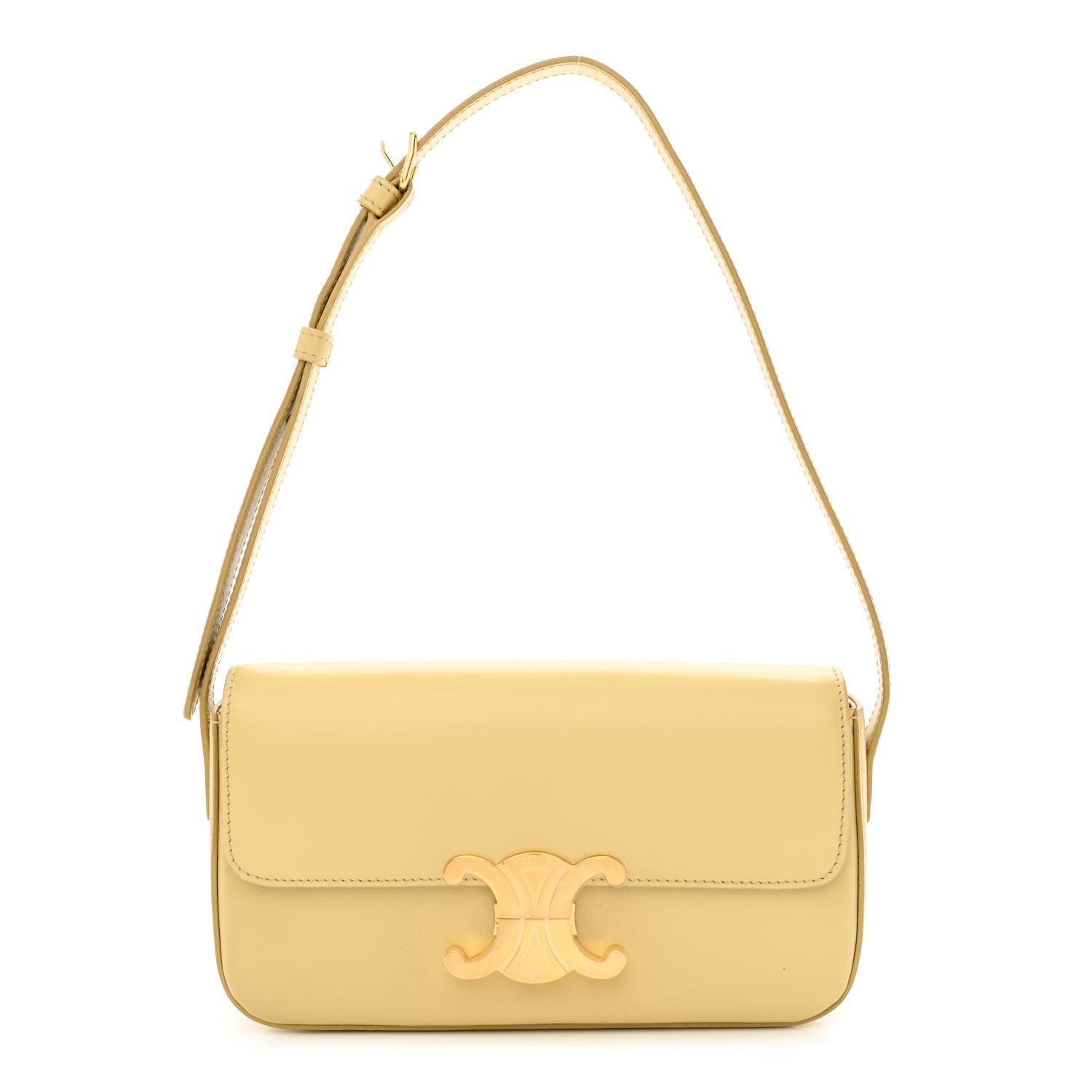 CELINE Shiny Calfskin Triomphe Shoulder Bag "Papyrus" - Bagistaofficial