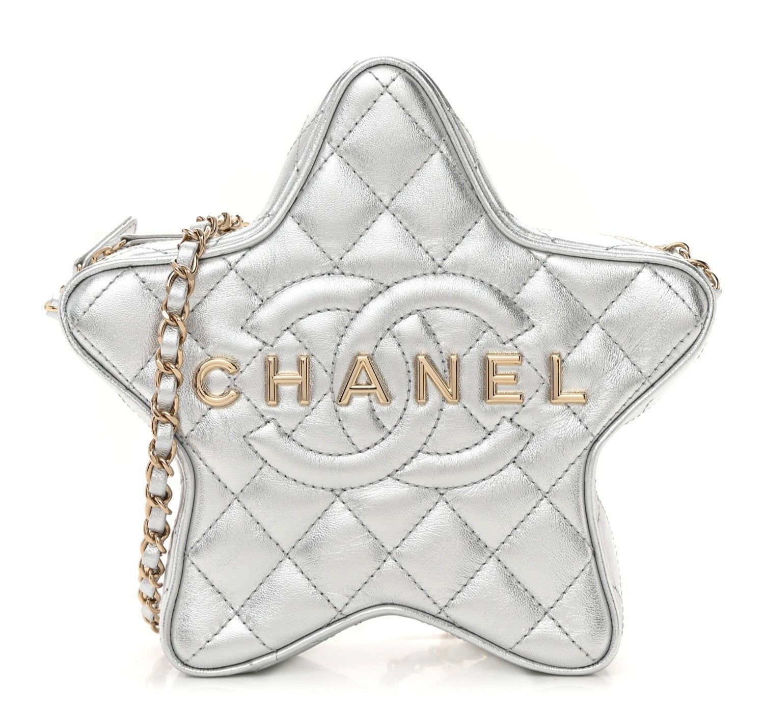 CHANEL Lambskin Quilted Walk of Fame Star Bag "Silver" - Bagistaofficial