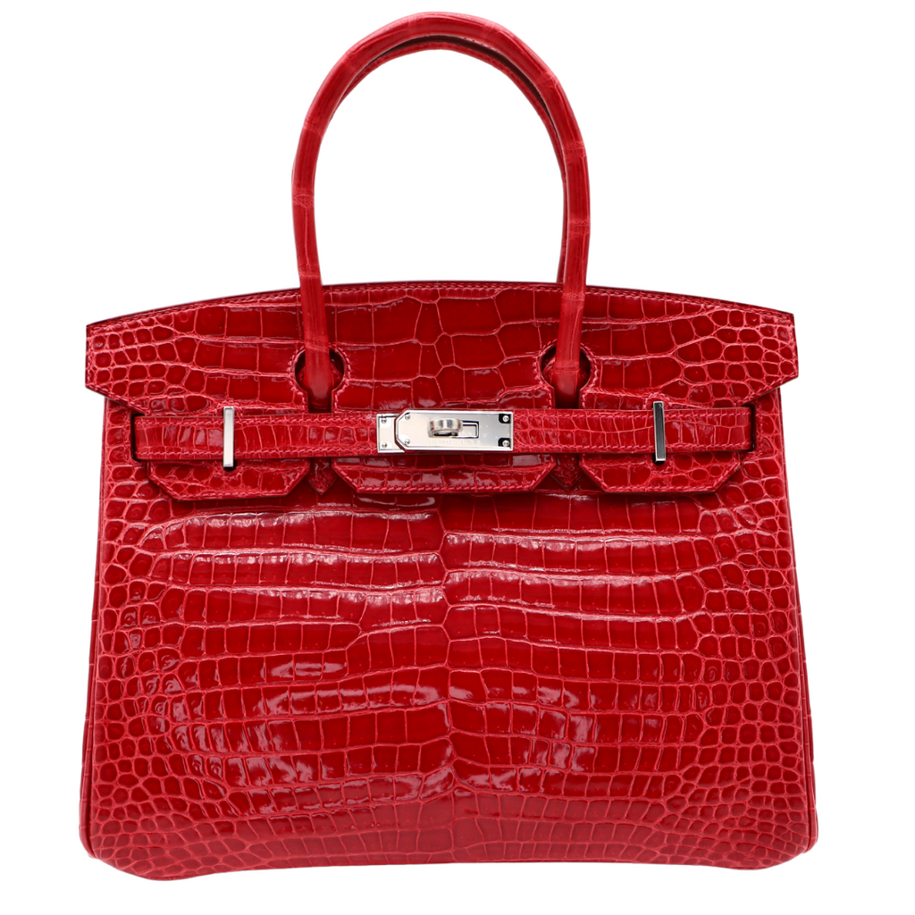 Birkin 25 Red Croc Effect Leather Handbags Metal Lock Satchel Bags - Bagistaofficial