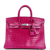 Birkin 25 Pink Croc Effect Leather Handbags Metal Lock Satchel Bags - Bagistaofficial