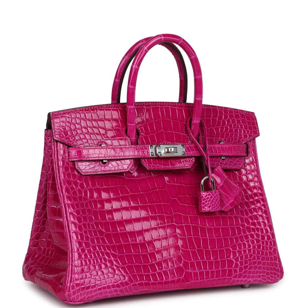 Birkin 25 Pink Croc Effect Leather Handbags Metal Lock Satchel Bags - Bagistaofficial