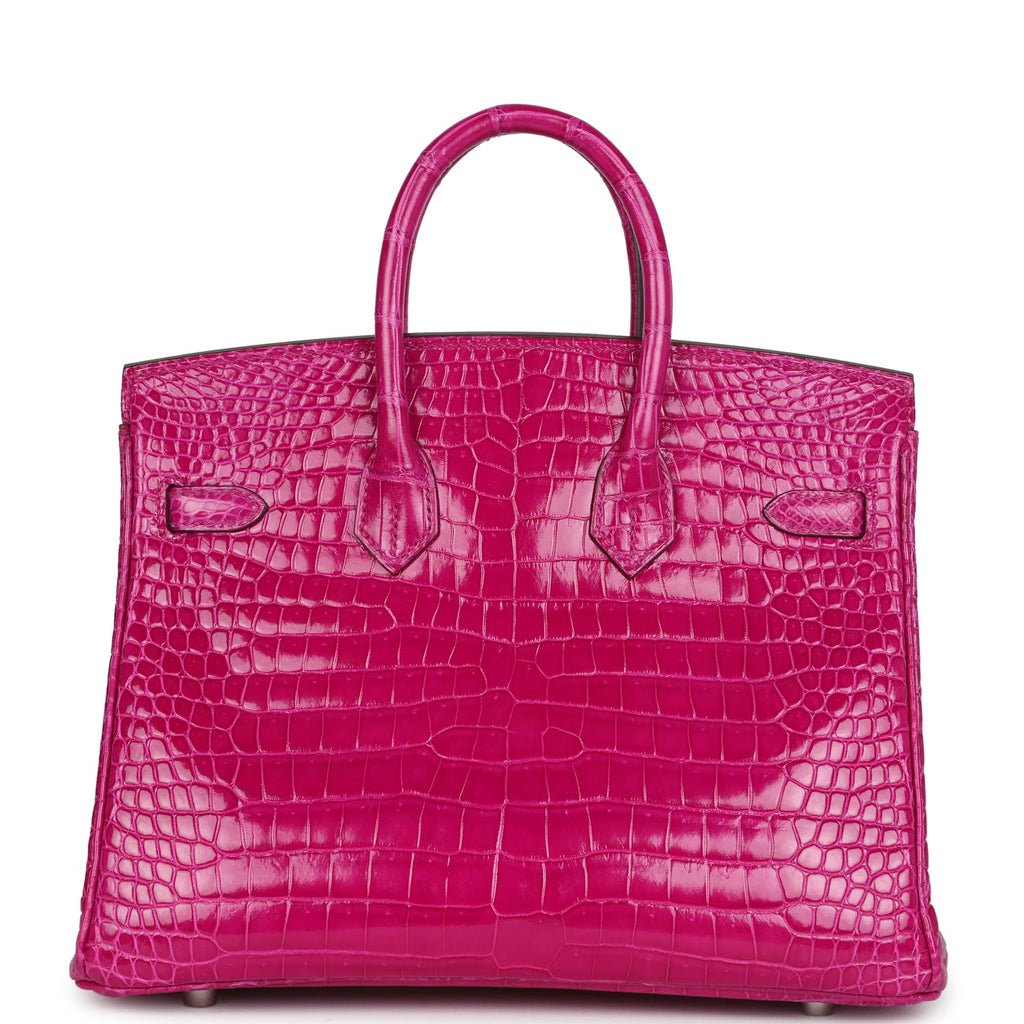 Birkin 25 Pink Croc Effect Leather Handbags Metal Lock Satchel Bags - Bagistaofficial