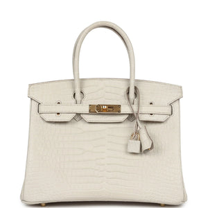 Hermes Birkin White Beton Matte Porosus Croc Effect Leather