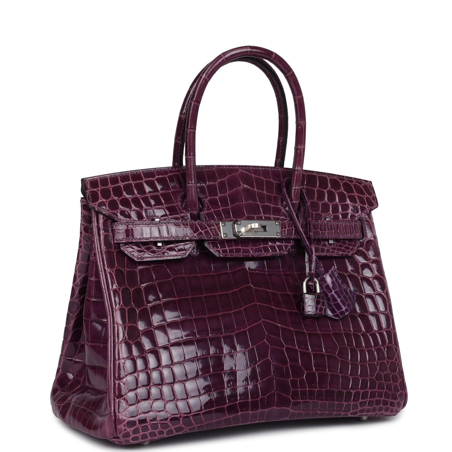 Birkin 25 Porosus Purple Croc Effect Leather Handbags Metal Lock Satchel Bags - Bagistaofficial