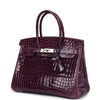 Birkin 25 Porosus Purple Croc Effect Leather Handbags Metal Lock Satchel Bags - Bagistaofficial