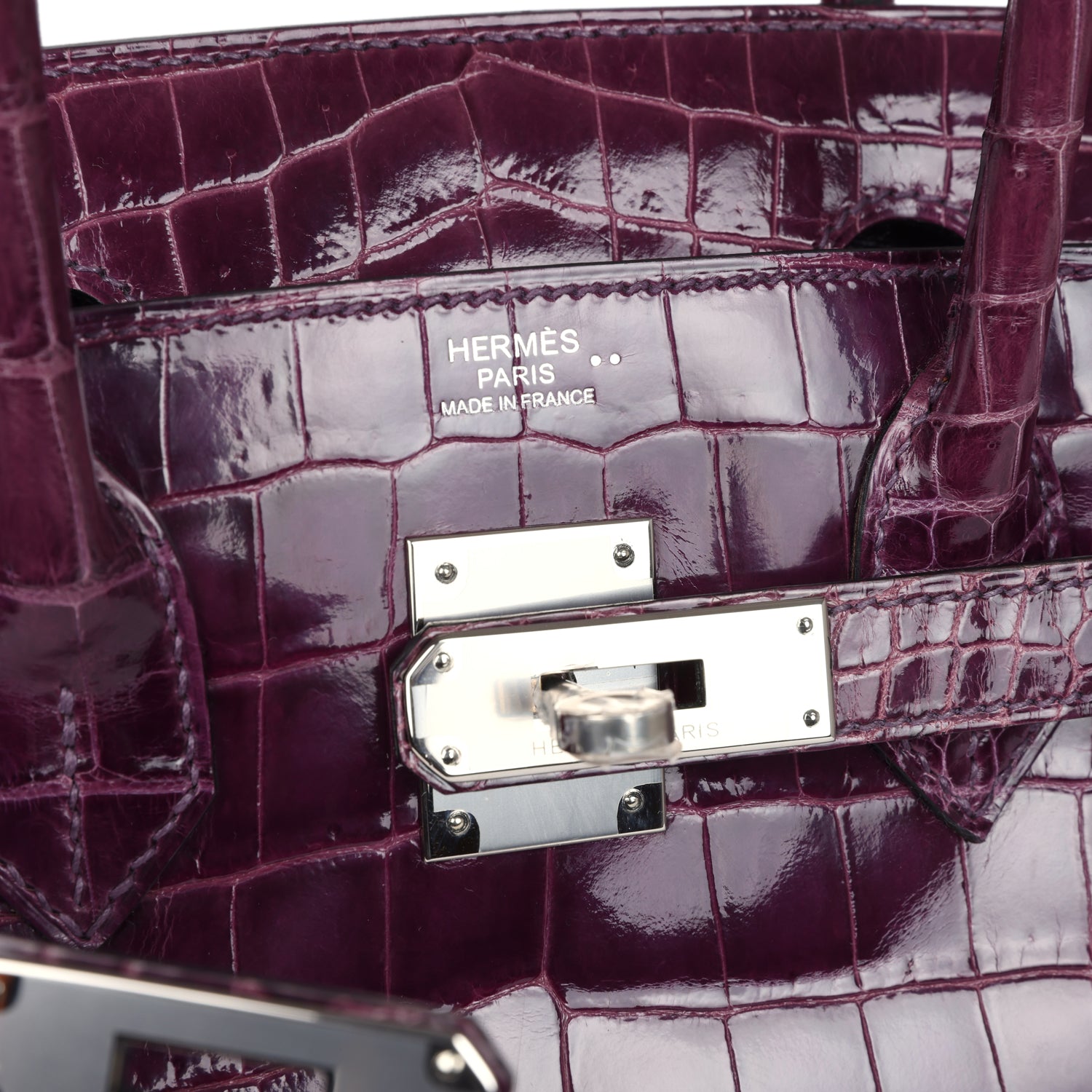 Birkin 25 Porosus Purple Croc Effect Leather Handbags Metal Lock Satchel Bags - Bagistaofficial