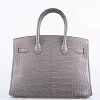 Birkin 25 Grey Croc Effect Leather Handbags Metal Lock Satchel Bags - Bagistaofficial