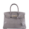 Birkin 25 Grey Croc Effect Leather Handbags Metal Lock Satchel Bags - Bagistaofficial