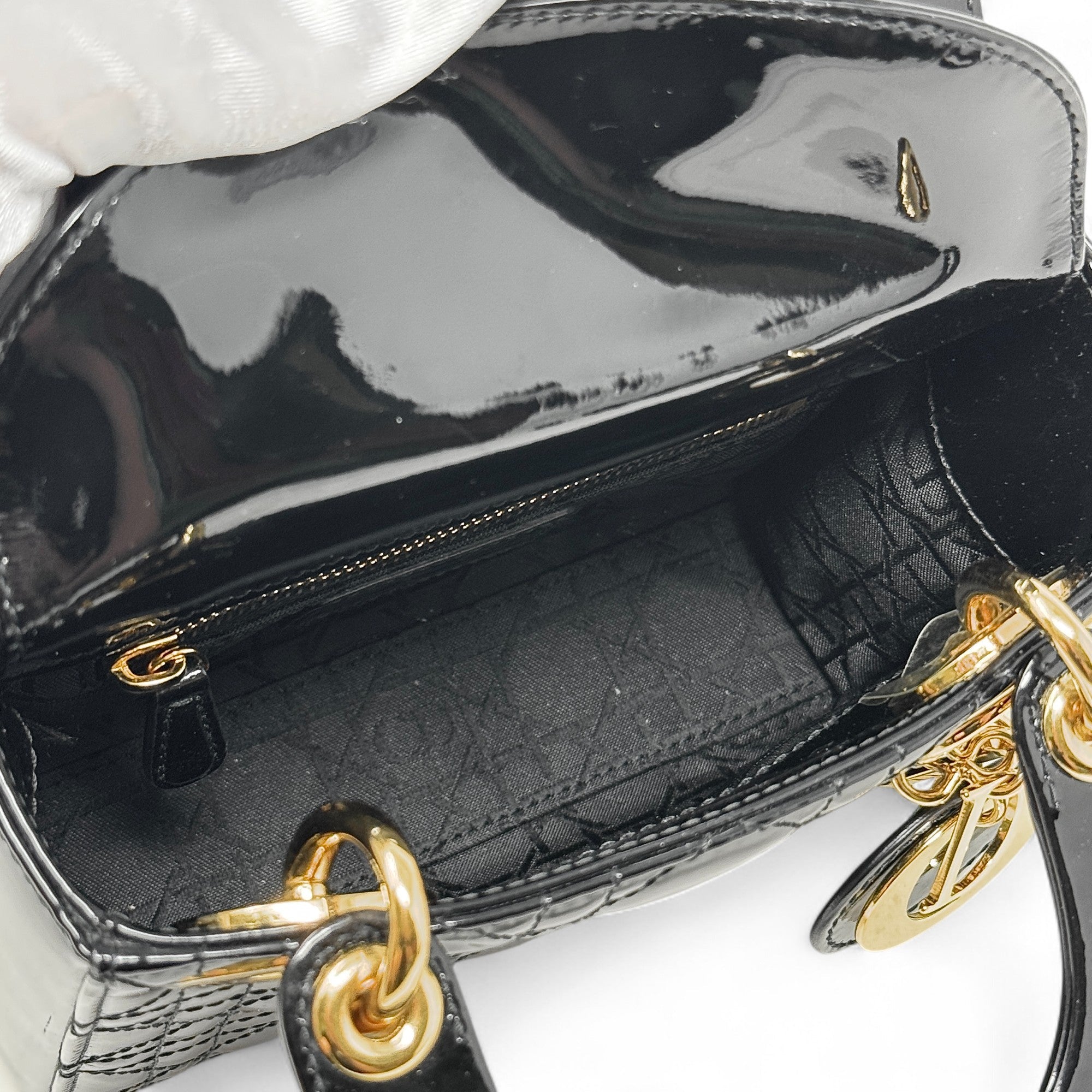 Christian Dior Patent Cannage Mini Lady Dior Black
