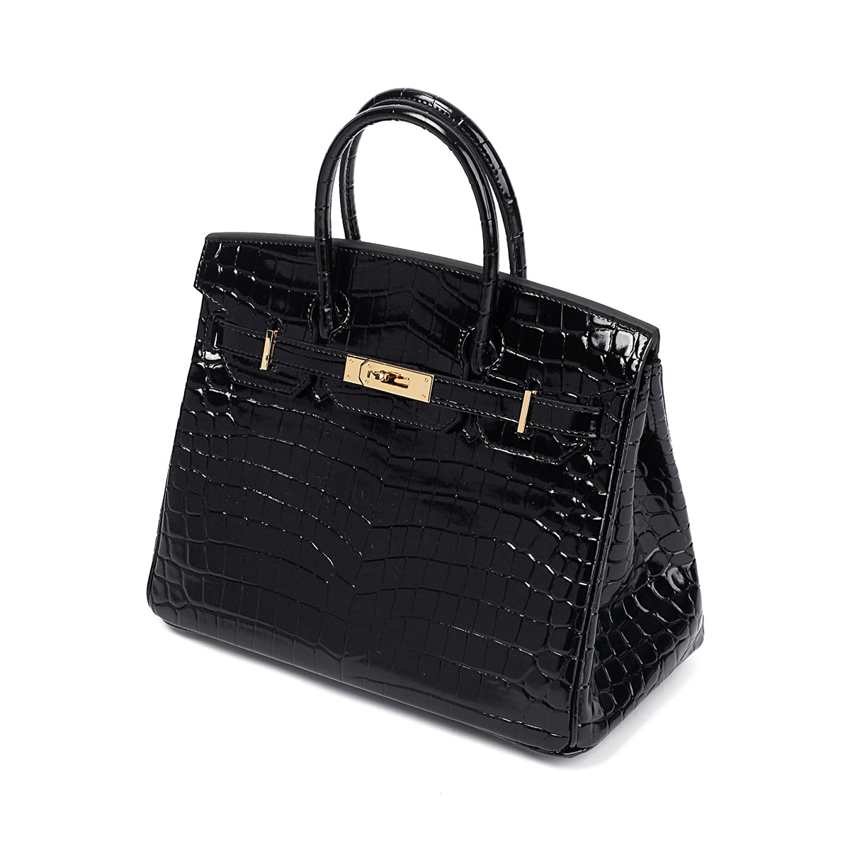 Birkin 25 Black Croc Effect Leather Handbags Metal Lock Satchel Bags - Bagistaofficial