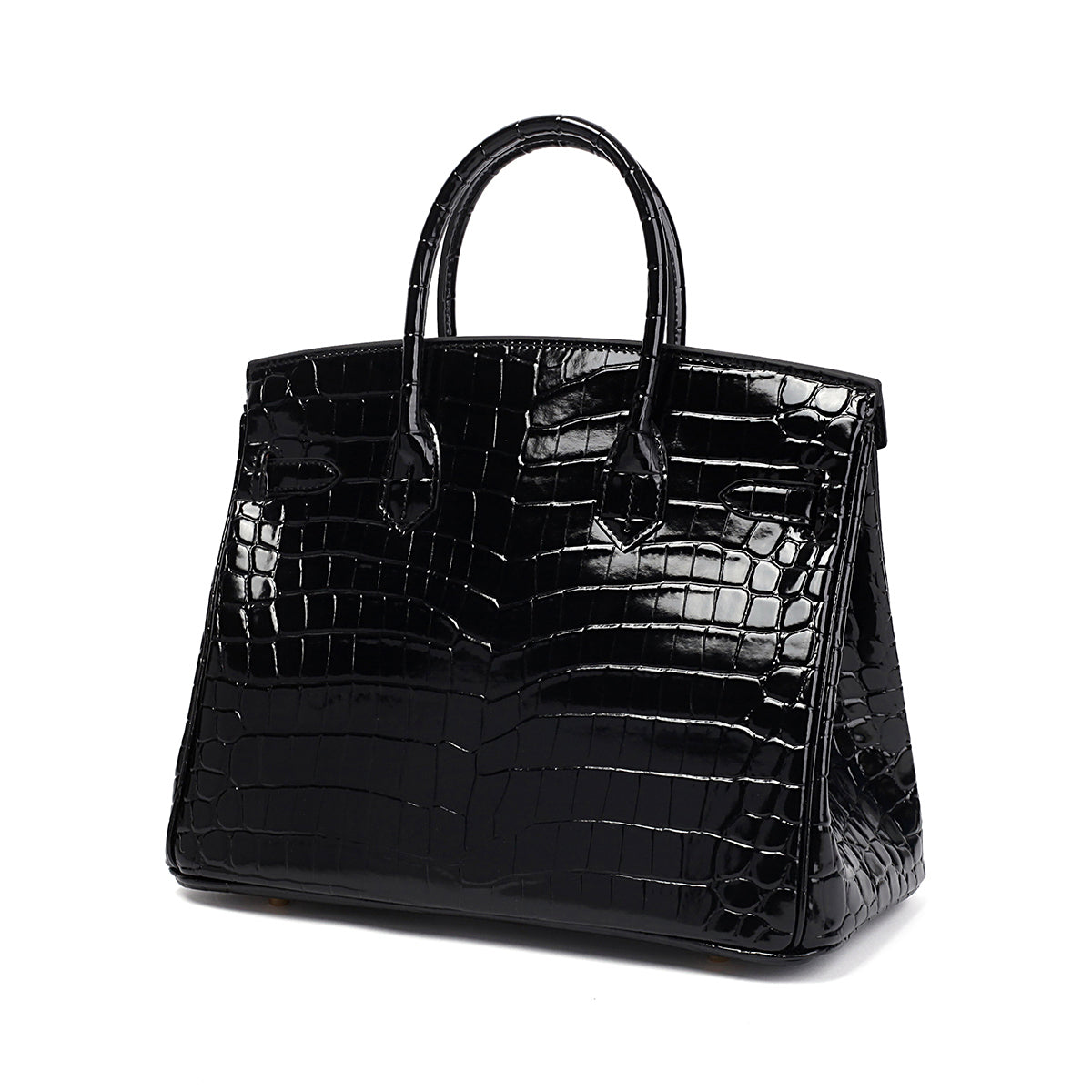 Birkin 25 Black Croc Effect Leather Handbags Metal Lock Satchel Bags - Bagistaofficial