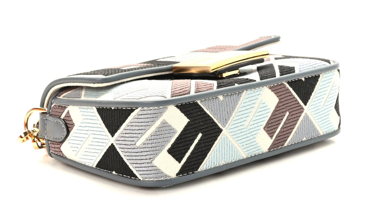 FENDI Canvas Vitello Seta FF Multicolor Embroidered Mini Baguette Multicolor Anice Tortora - Bagistaofficial