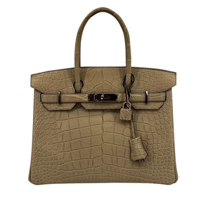 Hermes Birkin White Beton Matte Porosus Croc Effect Leather