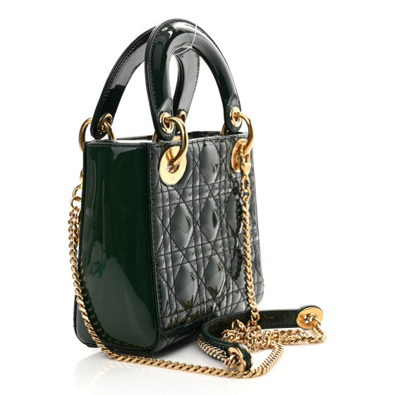 Christian Dior  Patent Cannage Mini Lady Dior Pine Green